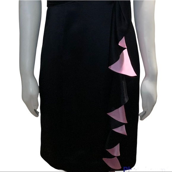 BETSEY JOHNSON EVENING Black/Pink Satin Sequin Ruffle Strapless Dress - Picture 3 of 6